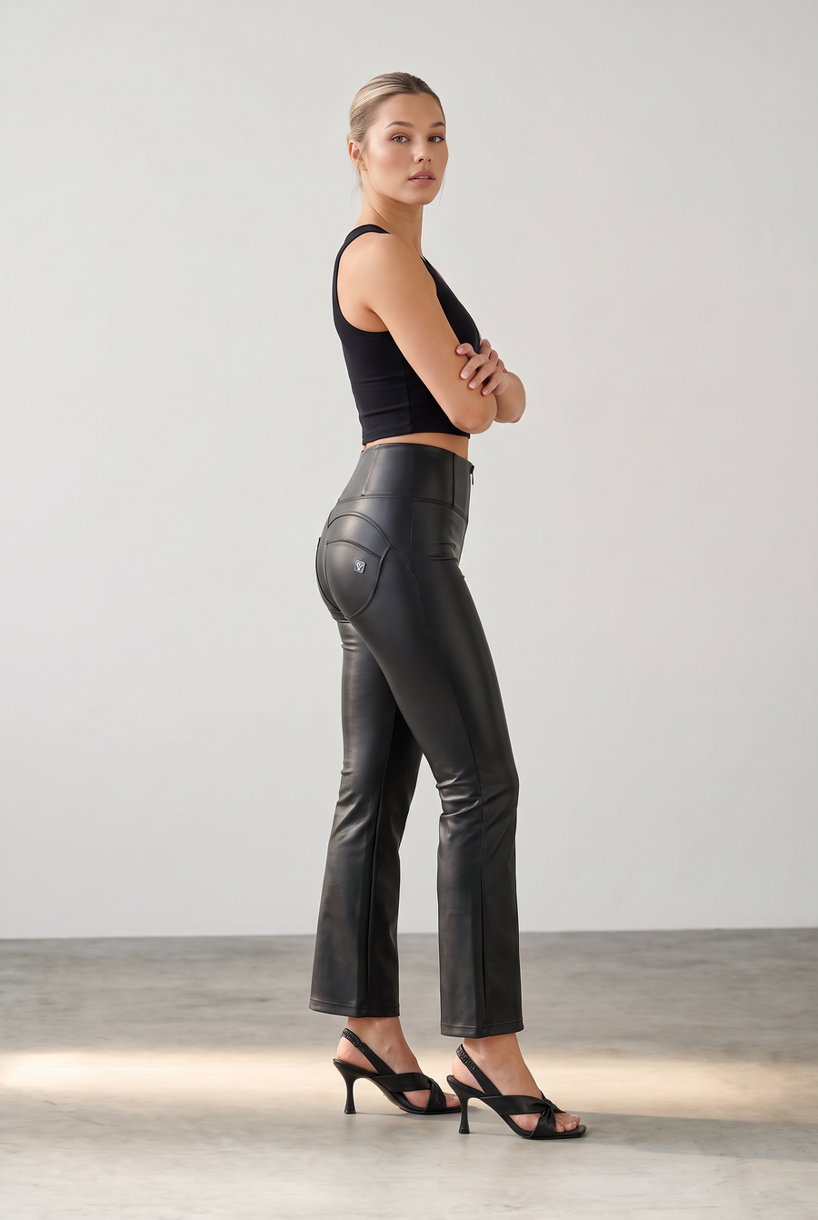 Recycled faux leather Flare Fit Black pant