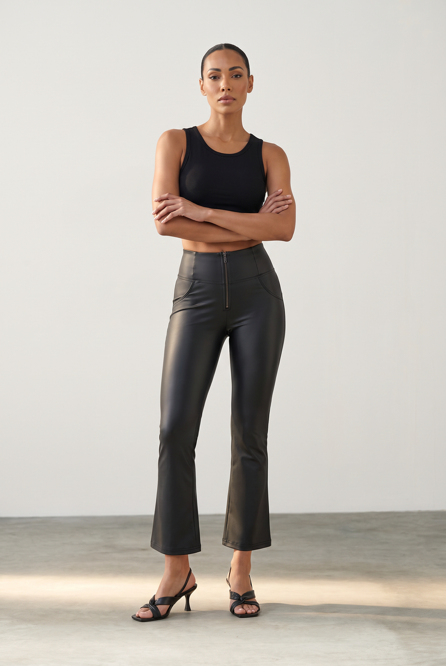 Recycled faux leather Flare Fit Black pant