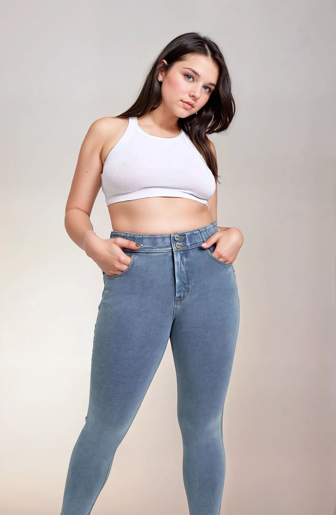 (NOW1MC002ORG-J4Y) N.O.W.® Mid Waist Jeans met Knoopsluiting