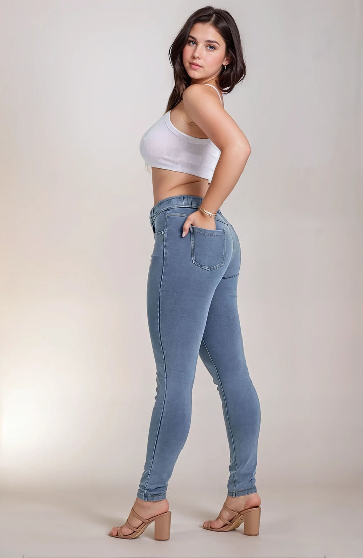 (NOW1MC002ORG-J4Y) N.O.W.® Mid Waist Jeans met Knoopsluiting