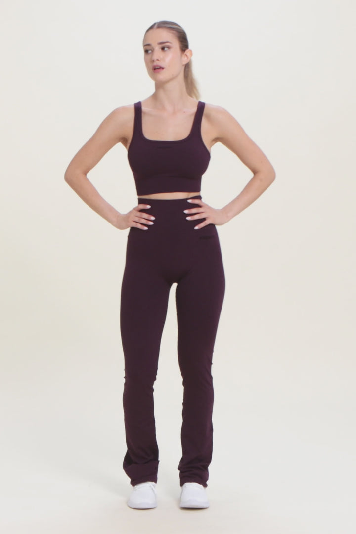 F25WSMP2-N  Flared Legging met Super Hoge Taille in Ribstructuur