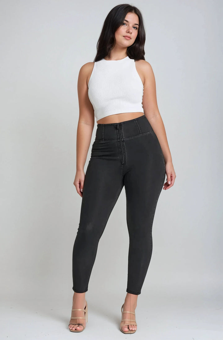 WRUP2HC002ORG-J7N Zwarte WR.UP® met Hoge Taille en Zip in Denim Look