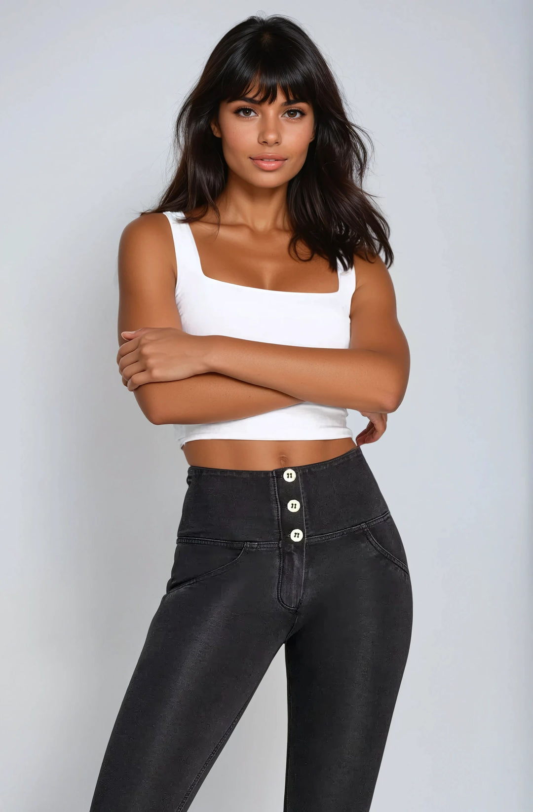 (WRUP2BHC002ORG-J7N) Denim Look WR.UP® met Hoge Taille en Knoopsluiting