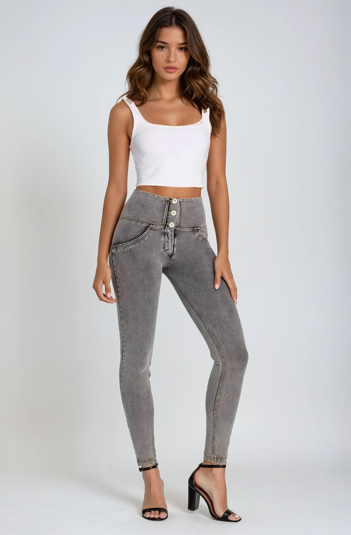 (WRUP2BHC002ORG-J3Y) Denim Look WR.UP® met Hoge Taille en Knoopsluiting