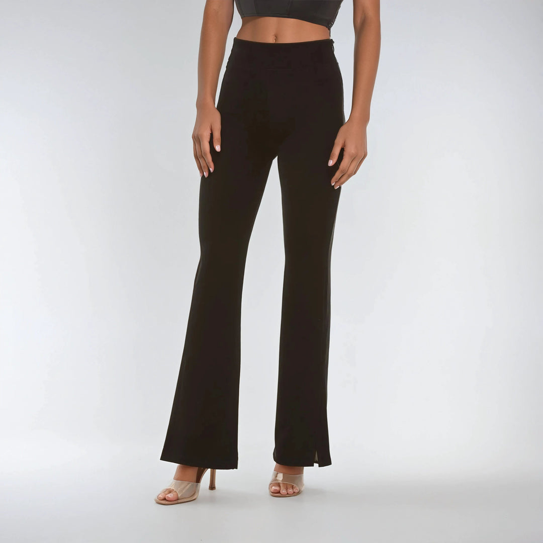 (WRUP11SHS435-N)  Flare Satin Look Leather Hoge Taille WR.UP® met Wijde Pijp en Split aan de Enkel