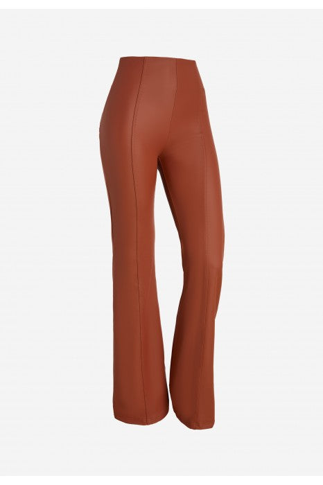 freddy pantroom eco faux leather flared wijde pijp shaping shapewear push up high waist hoge taille bruin brown nepleer comfortable stretch