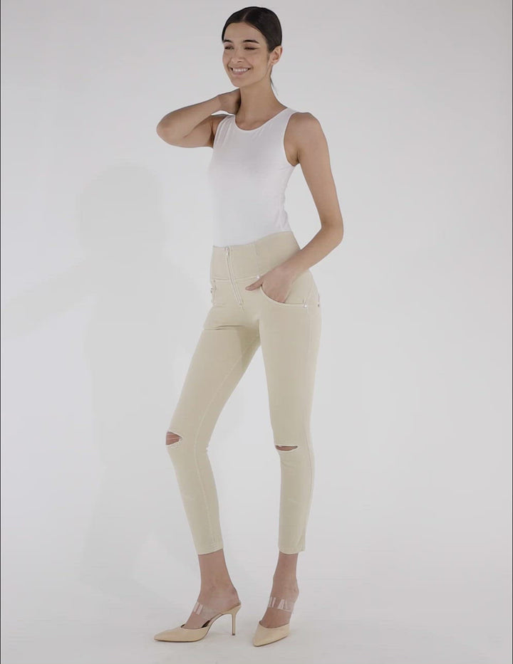 (WRUPSNUG1HS249-Z106) WR.UP® Ripped, Superskinny Beige Trousers With High Waist