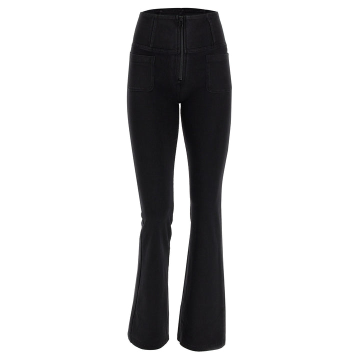 WRUP11HF250-J7N Zwarte WR.UP® Flared Jeans met een Hoge Taille en Patch Pockets