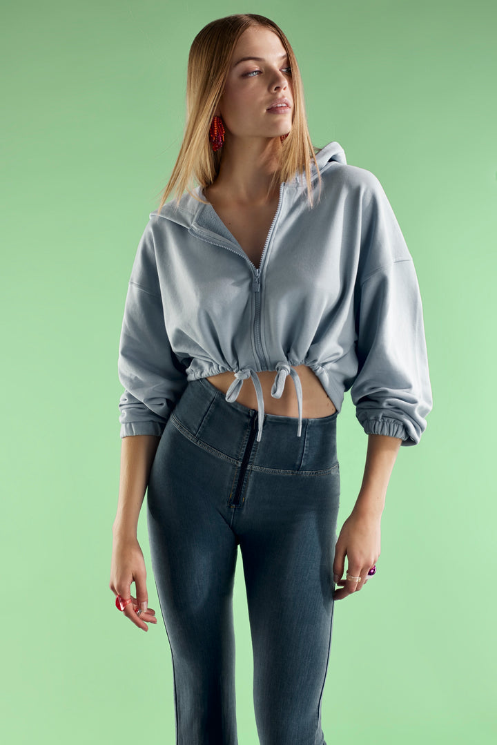 enkel lengte kort model jeans wijde pijp flared