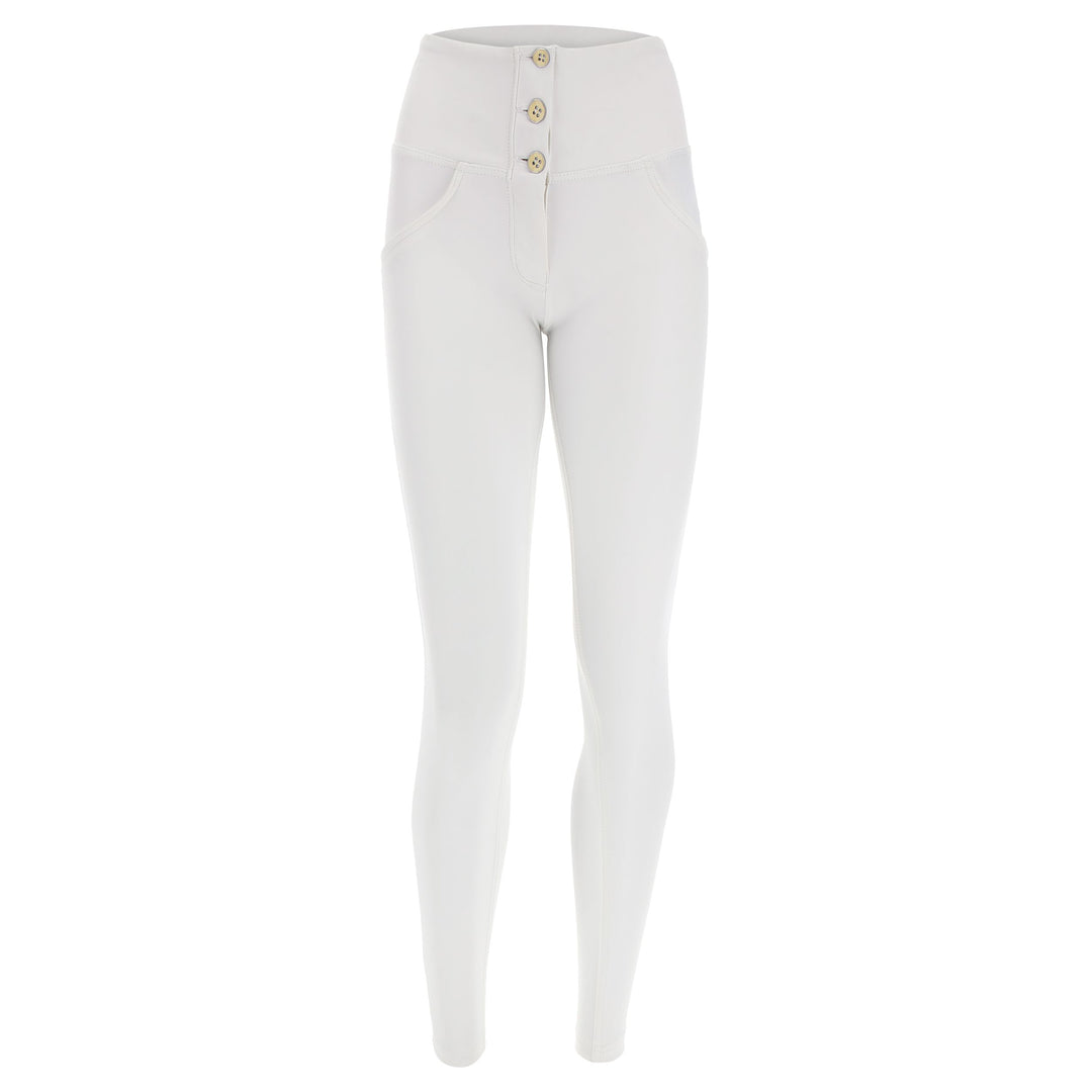 high waist freddy faux leather look hoge taille shaping push up comfort legging stretch buttons white wit