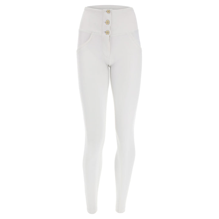 high waist freddy faux leather look hoge taille shaping push up comfort legging stretch buttons white wit