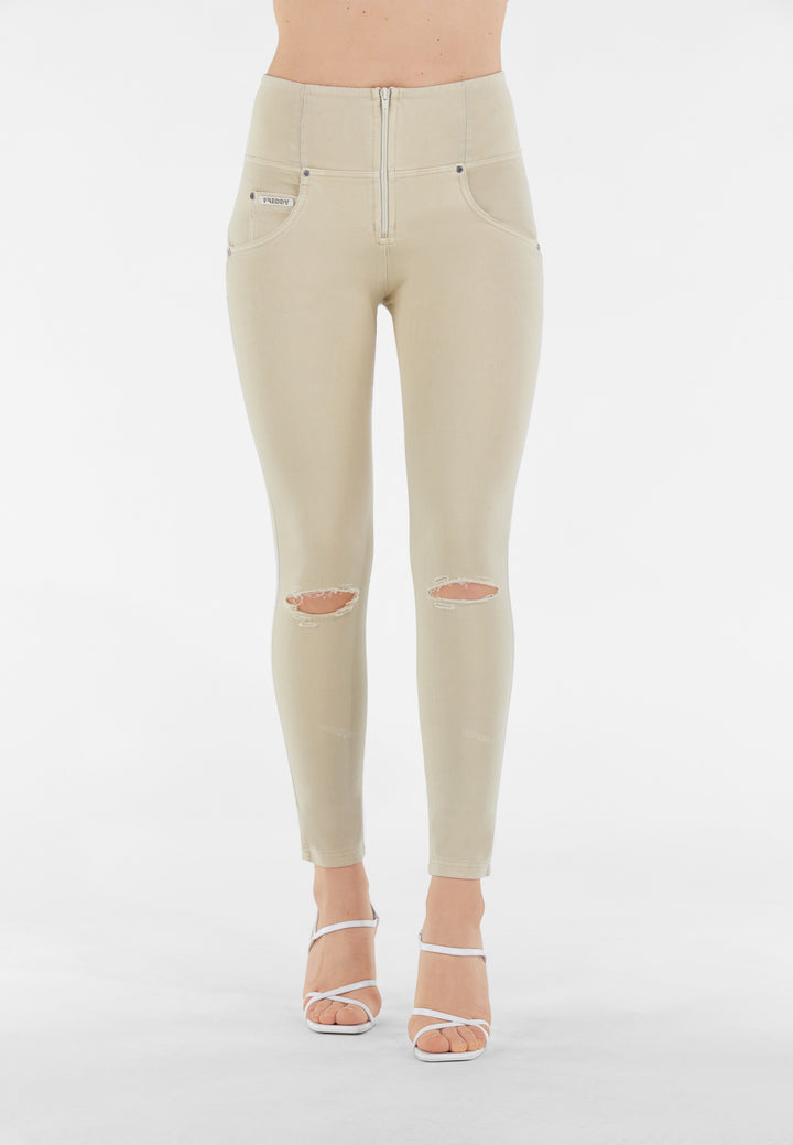 (WRUPSNUG1HS249-Z106) WR.UP® Ripped, Superskinny Beige Trousers With High Waist