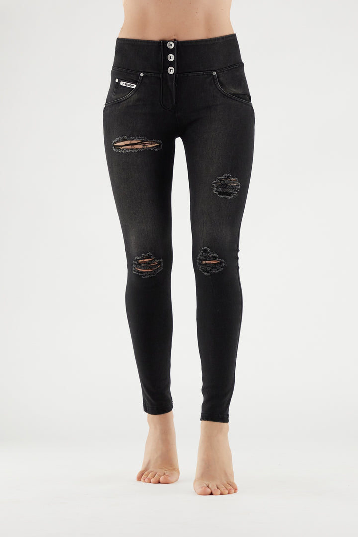 (WRUPSNUG1MS241-J7N) WR.UP® Medium Waist Ripped Jeans In Eco-Friendly Denim