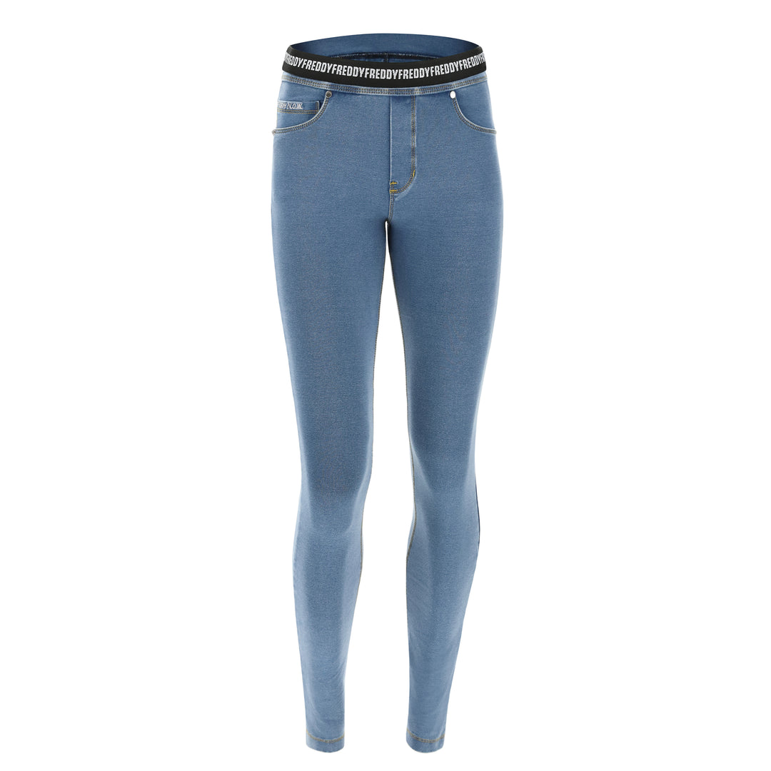(NOWY1MC002-J4Y) N.O.W.® PANTS DENIM-EFFECT JERSEY LIGHT BLUE PANTS WITH A FOLDABLE WAIST