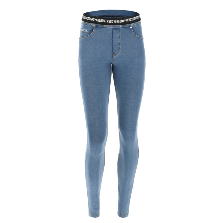 (NOWY1MC002-J4Y) N.O.W.® PANTS DENIM-EFFECT JERSEY LIGHT BLUE PANTS WITH A FOLDABLE WAIST