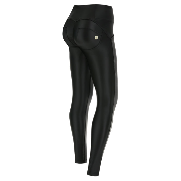 (WRUP1MC006-N)MID-WAIST WR.UP® BLACK PANTS IN FAUX LEATHER