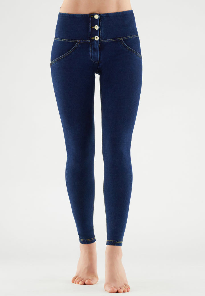 3 buttons jeans high waist jegging shaping push up freddy pantroom blue blauw dark donkerblauw stretch shapewear denimlook cotton