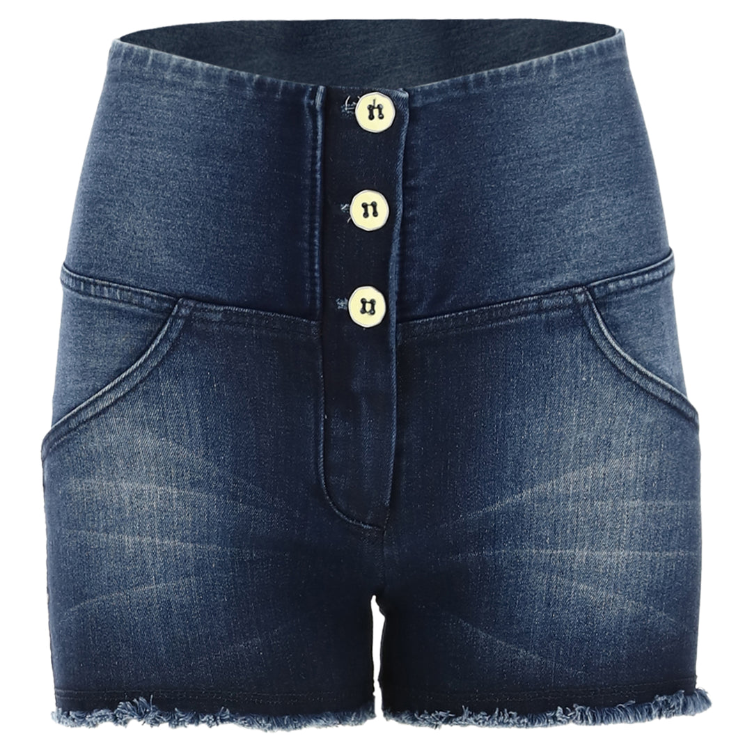 (WRUP9HS134-J0B) Hippe Hoge Taille Short met Knoopsluiting in Blue Denim