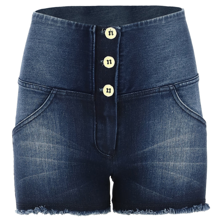 (WRUP9HS134-J0B) Hippe Hoge Taille Short met Knoopsluiting in Blue Denim