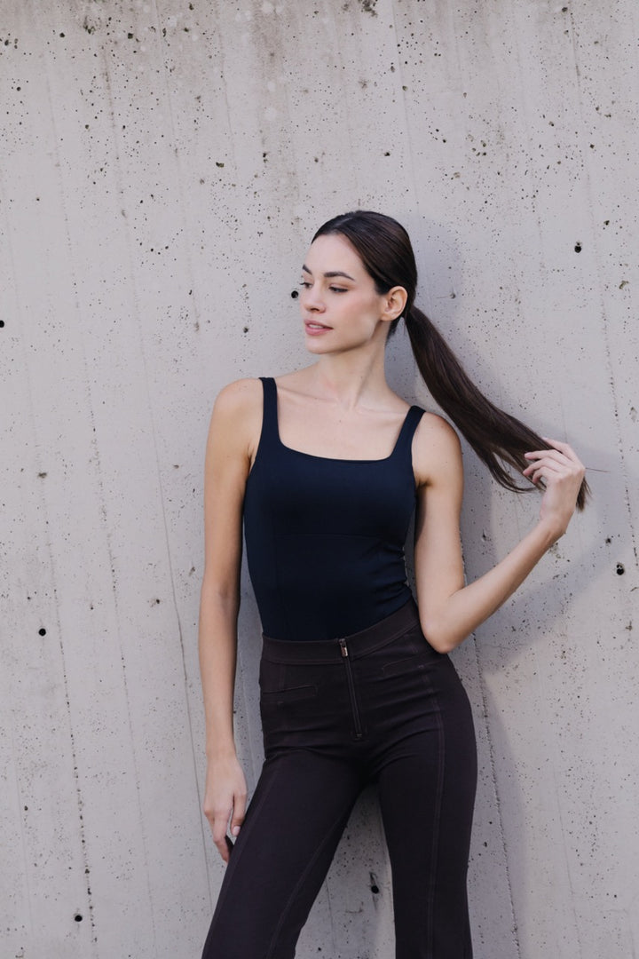 (WRUP11RMF2521-M113) Organic Cotton Heavy Jersey stretch Flare Fit Brown pant