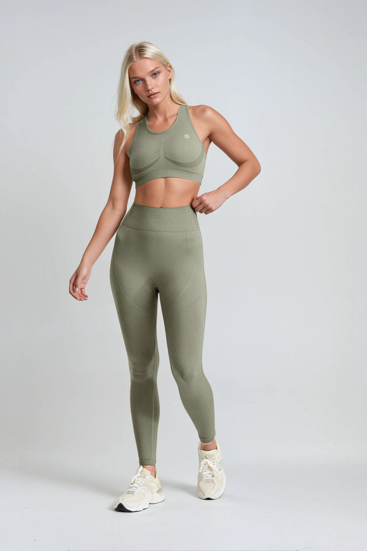 (SF5HF315-V52) Seamless High Waist Ankle-Length Leggings in Ribbed Fabric