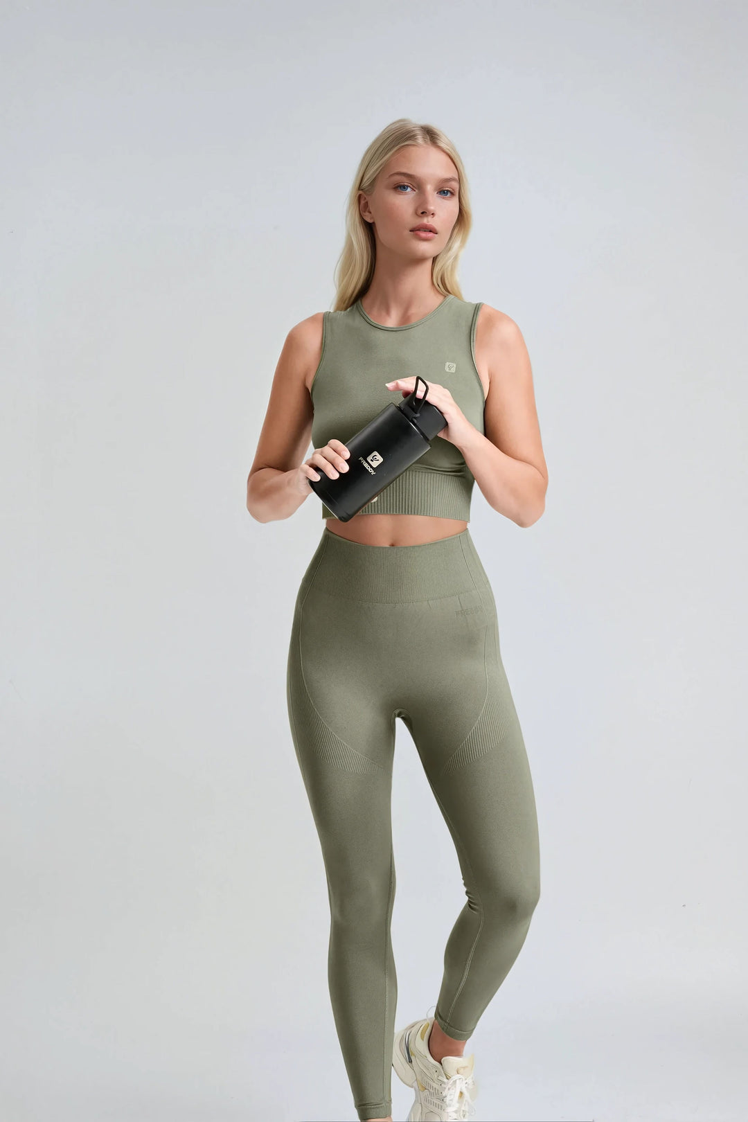 (SF5HF315-V52) Seamless High Waist Ankle-Length Leggings in Ribbed Fabric
