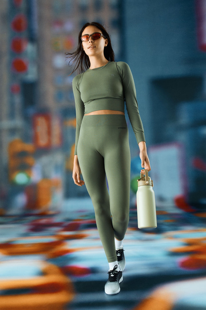 (SF5HF315-V52) Seamless High Waist Ankle-Length Leggings in Ribbed Fabric