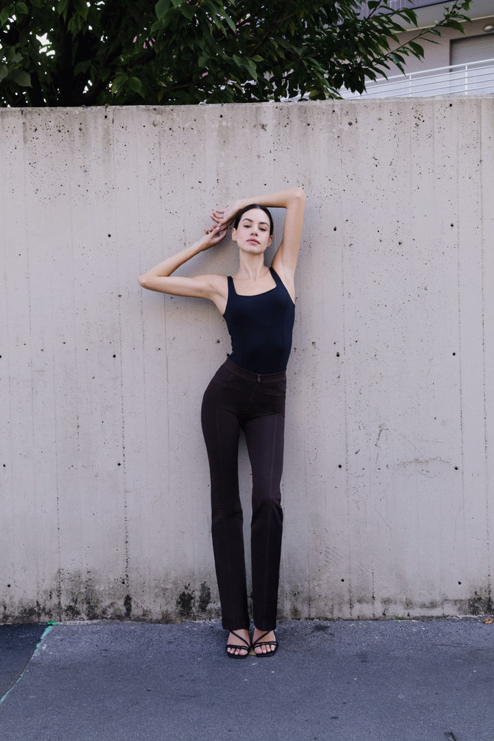 (WRUP11RMF2521-N) Organic Cotton Heavy Jersey stretch Flare Fit Black pant