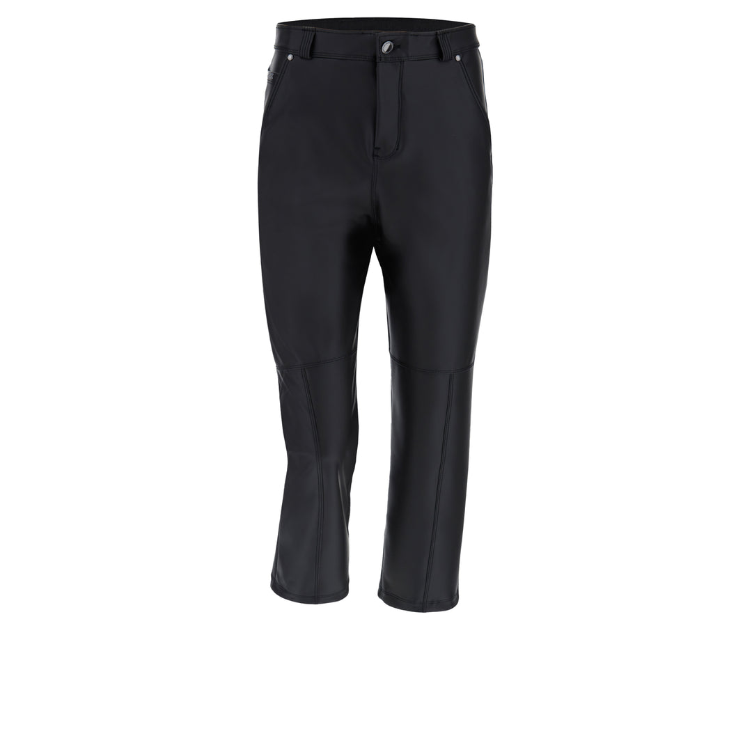 (BLACK15RF206-N) Freddy Momfit Zwarte Lederen Broek met Wijde Pijpen van Imitatieleer.