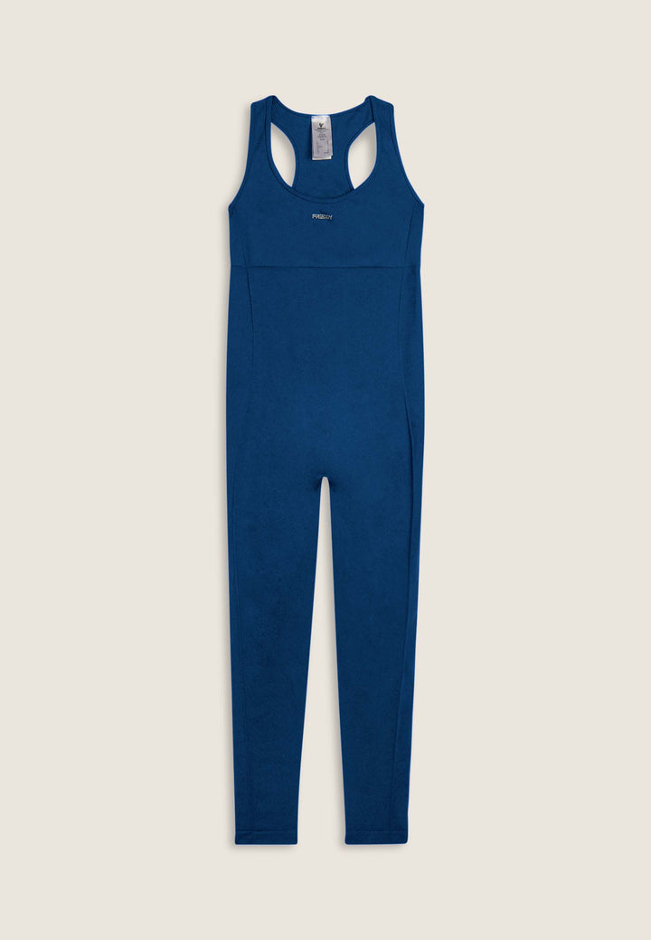 F25WSMJ1-B61 Slim Fit Jumpsuit met Racerback en Porthole Rugdetail