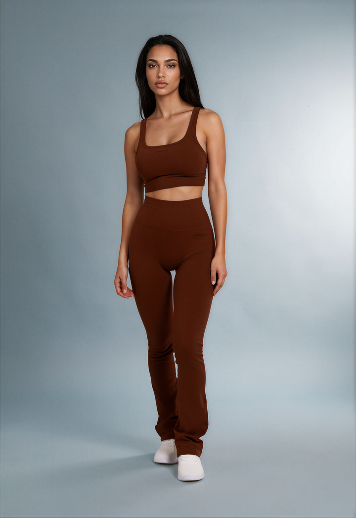 F25WSMP2-M48 Flared Legging met Super Hoge Taille in Ribstructuur