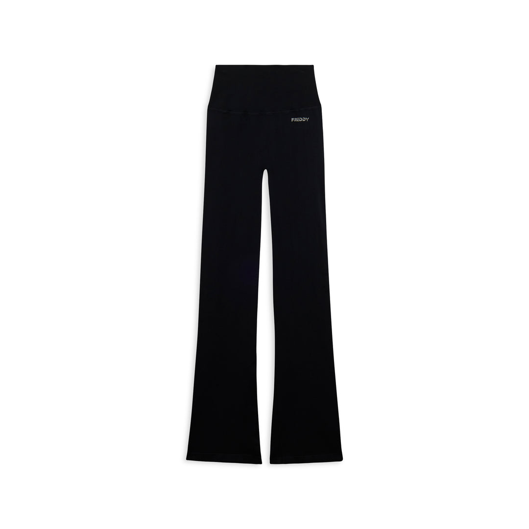 F25WSMP2-N  Flared Legging met Super Hoge Taille in Ribstructuur