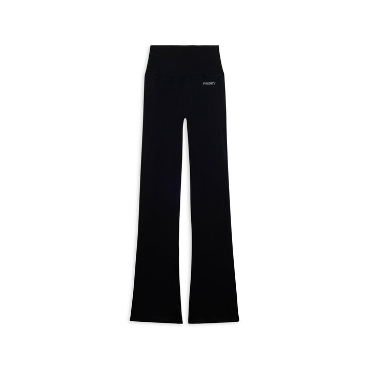 F25WSMP2-N  Flared Legging met Super Hoge Taille in Ribstructuur