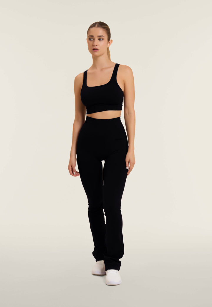 F25WSMP2-N  Flared Legging met Super Hoge Taille in Ribstructuur