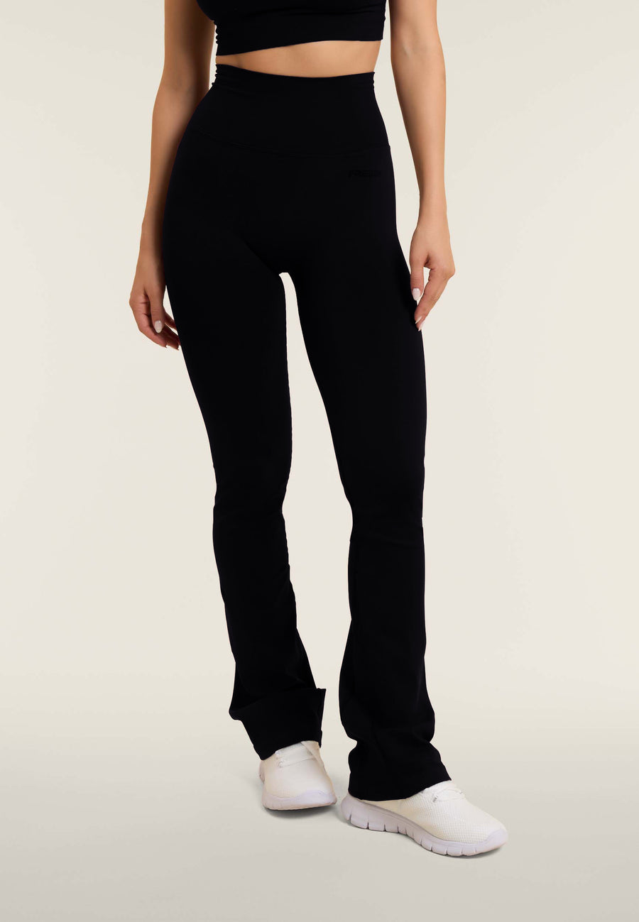 Legging évasé avec taille très haute en structure côtelée