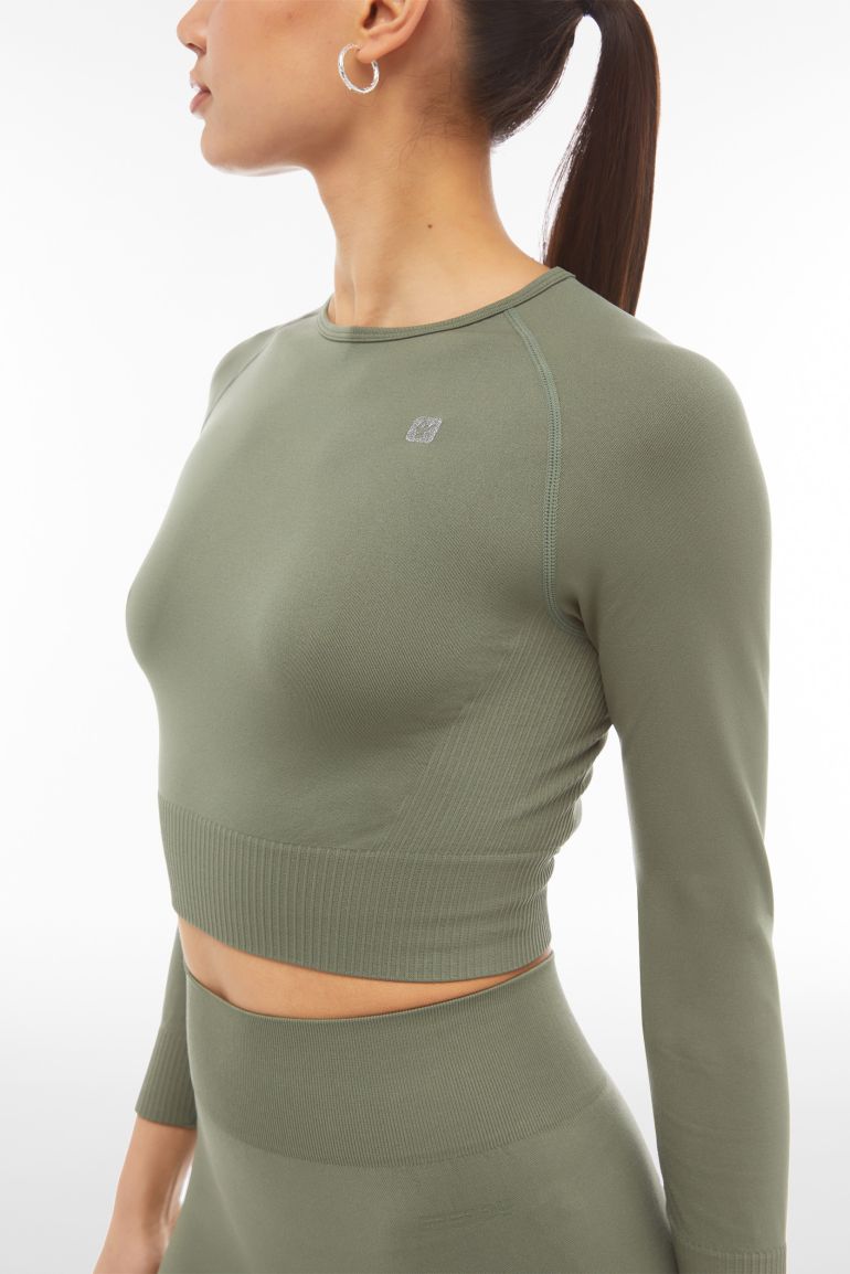 (F3WSFT3-V52) Seamless Cropped Top with Long Sleeves