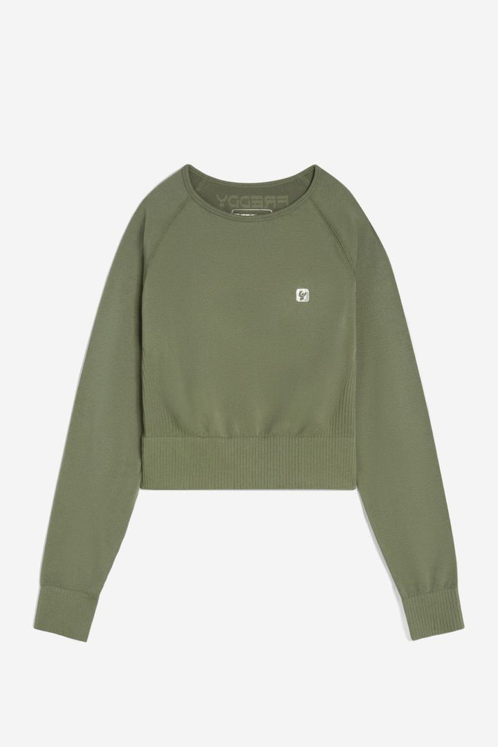 (F3WSFT3-V52) Seamless Cropped Top with Long Sleeves