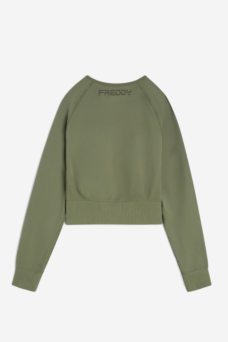 (F3WSFT3-V52) Seamless Cropped Top with Long Sleeves