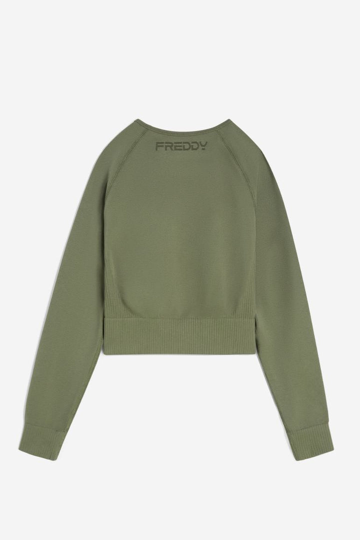 (F3WSFT3-V52) Seamless Cropped Top with Long Sleeves
