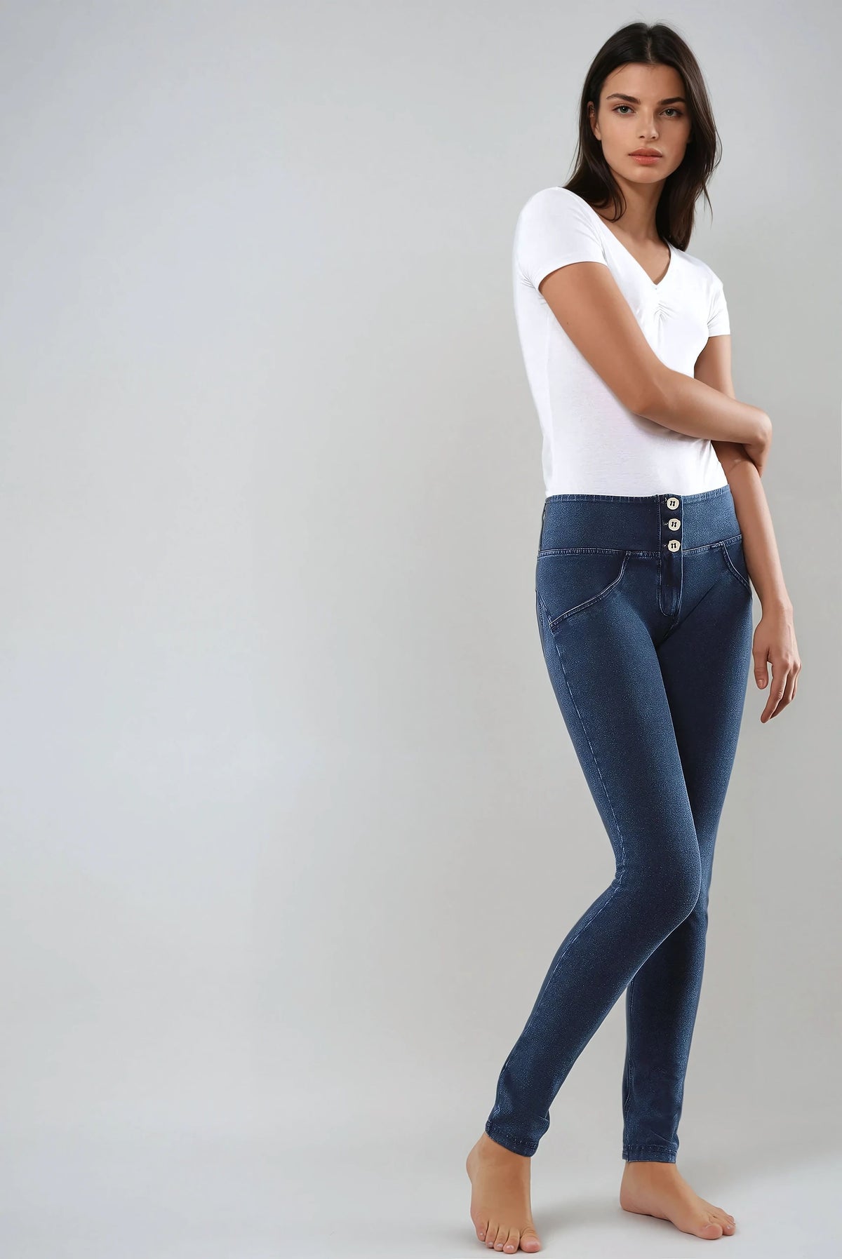 (WRUP1MC002-J0B) PANTALON BLEU TAILLE MOYENNE COUPE SKINNY EN DENIM STRETCH WR.UP® agrandi