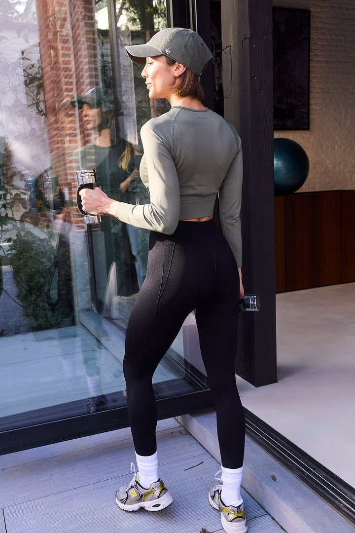 (SF5HF315-N) Seamless High Waist Ankle-Length Leggings in Ribbed Fabric