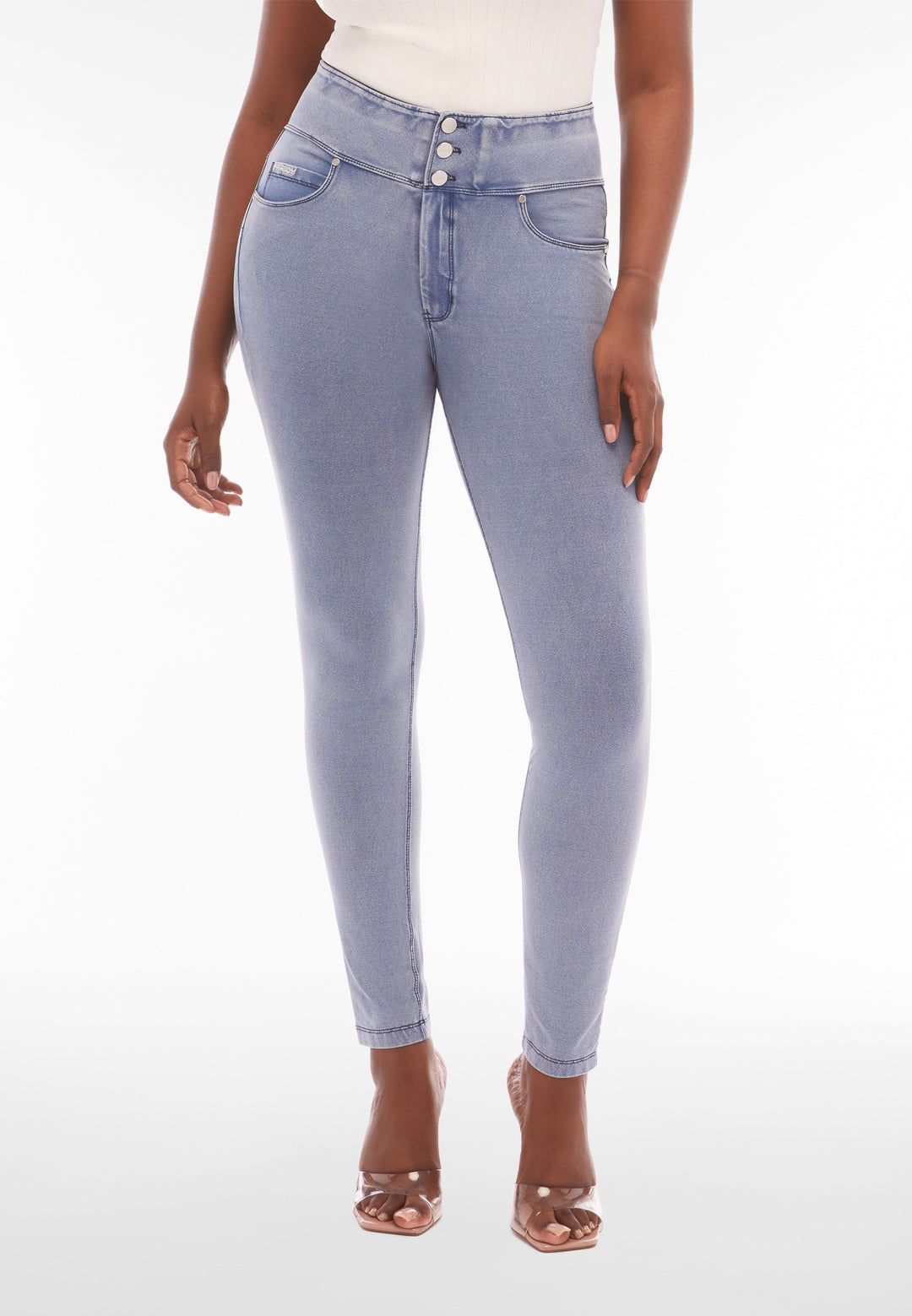 freddy pantroom jeans stretchy blue denim high waist full length organic jeggings pockets broek licht blauw