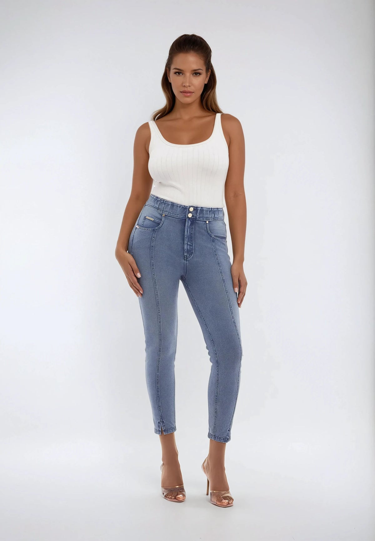 (NOW4HS404ORG-J108B) Jean en denim biologique NOW® longueur cheville avec détails sur les jambes agrandi
