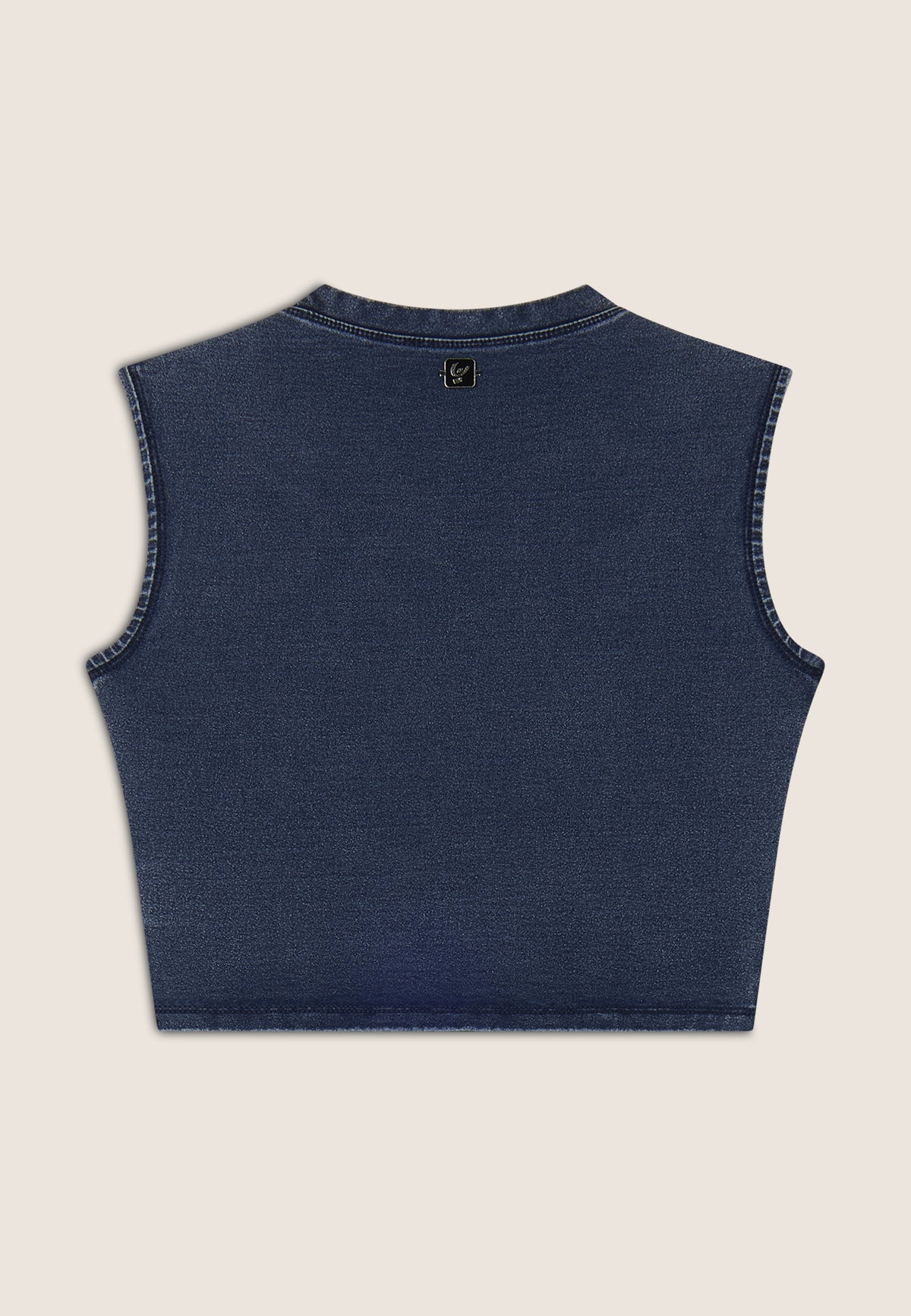 (S25WTWT16-J145B) Cropped Denim-Look Top met Stoere Schouderdetails enlarged