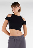 (S3WGZT7-N) Freddy Form-fitting ribbed fabric crop top with cut-out shoulders
