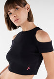 (S3WGZT7-N) Freddy Form-fitting ribbed fabric crop top with cut-out shoulders