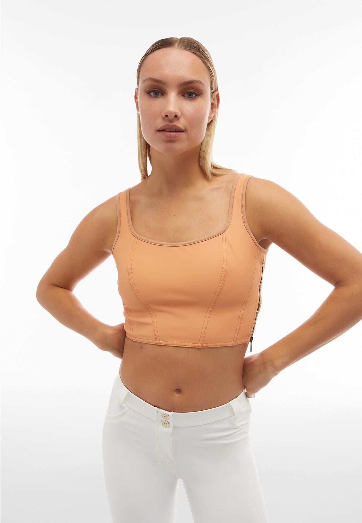 (S4WTWT5-M44) Bustier Crop Top in Faux Leather enlarged