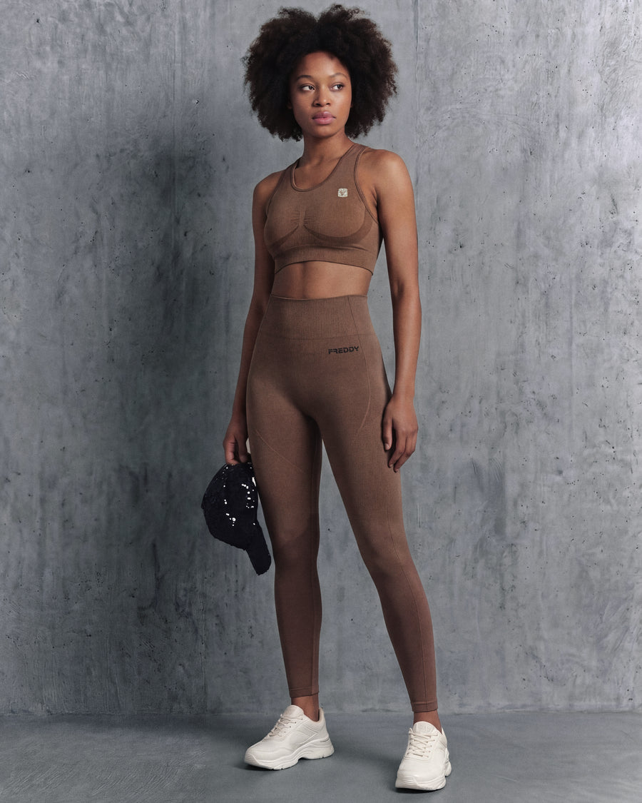 High-Waistband Ankle-Length Seamless Leggings with Ribbed Details