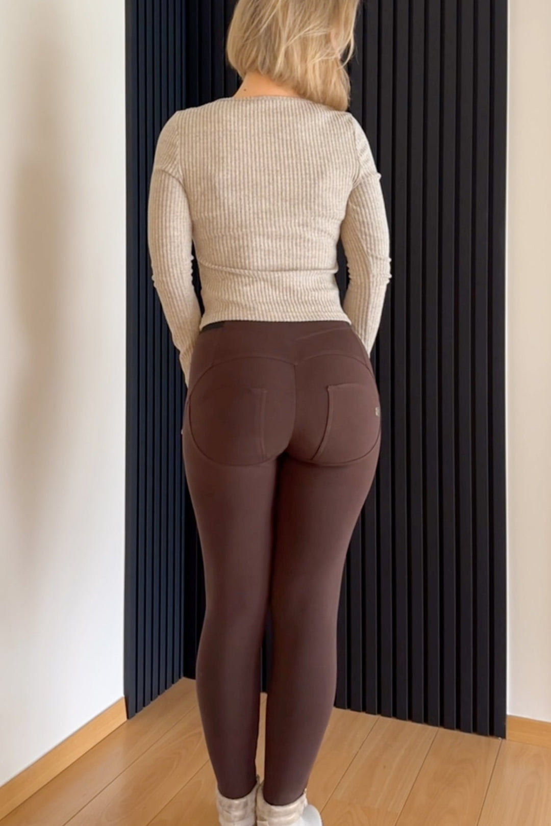 (WRUP4HF2522-M113) Organic Cotton Heavy Jersey stretch Skinny Ankle length Brown pant