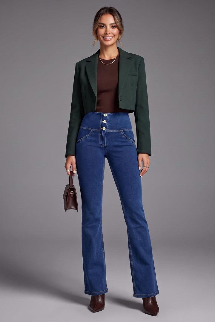 (WRUP11BHC002ORG-J0Y) Blauwe WR.UP® Flared Jeans met Hoge Taille en Knoopsluiting